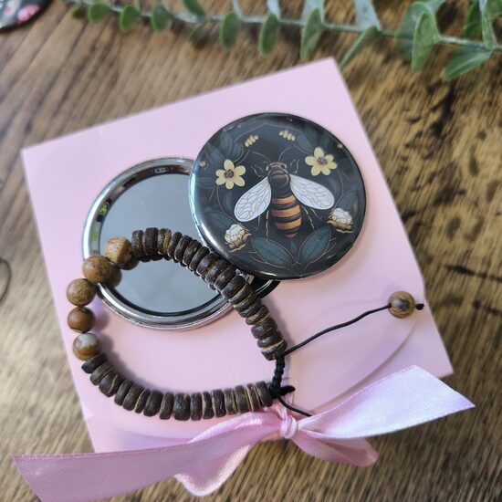 Kokosrieksta un Picture jašmas regulējama aproce + spogulītis